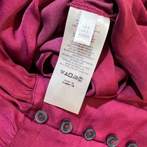 EUC ✵☽Free People☾✵ Silky Red + Purple Button Down Blouse Top + Sash Tie | Small - Picture 10 of 16